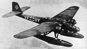 High-angled right front view of the He 115 in flight