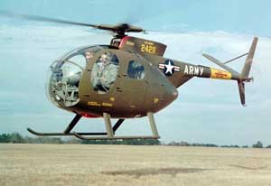 Front left side view of the Hughes OH-6 Cayuse helicopter; color