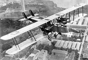 High-angled right side front view of the Martin MB-1 bomber over Washington, D.C.