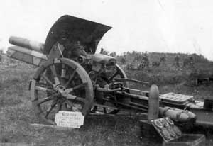 Rear left side view of the sFH 13 towed howitzer
