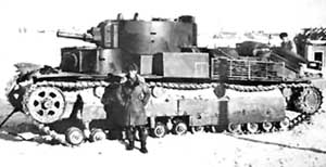Left side profile view of the T-28 medium tank; note size compared to man