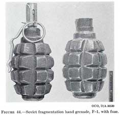 Views of the F-1 Soviet fragmentation hand grenade