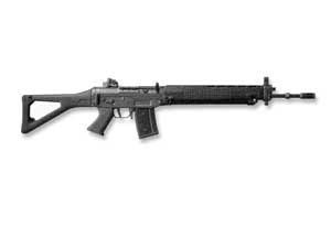 Right side view of the Swiss SIG SG 550 assault rifle; note collapsed bipod under the handguard