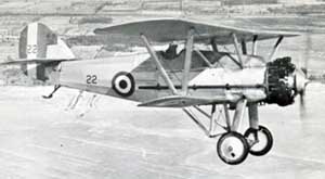 Front right side view of the Armstrong Whitworth Siskin biplane fighter in flight