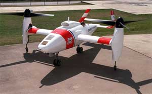 Front left side view of the Bell Eagle Eye UAV in possible US Coast Guard colors