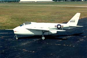 Left side view of the Bell X-5 fighter at rest; color