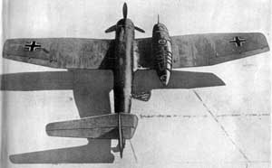 High-angled rear view of the Blohm & Voss Bv 141 reconnaissance aircraft