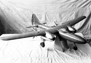 Front right side view of a model representing the Curtiss-Wright XP-71 proposal.