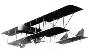 Low angled front left view of a Farman MF.11 Shorthorn in flight