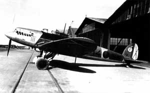 Left side view of a Heinkel He 70 with Japanese markings on display