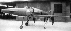 Front left side view of the Kyushu J7W1 Shinden fighter