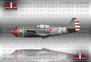 Left side profile illustration view of the Lavochkin La-9 Fritz fighter; color