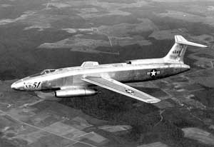 The Martin XB-51 with serial 46-585 during a test flight; note tri-engine configuration.