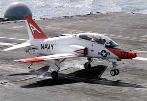 Front right side view of a T-45 Goshawk trainer coming in for a landing