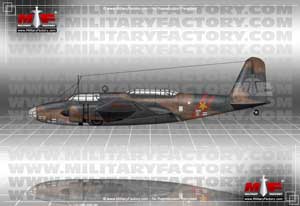 Left side profile illustration view of the Mitsubishi K-21 Sally medium bomber; color