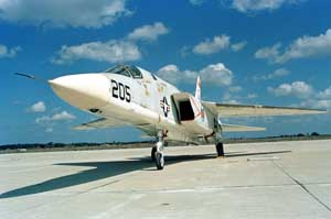 Low-angled left front side view of a North American RA-5C Vigilante at rest; color