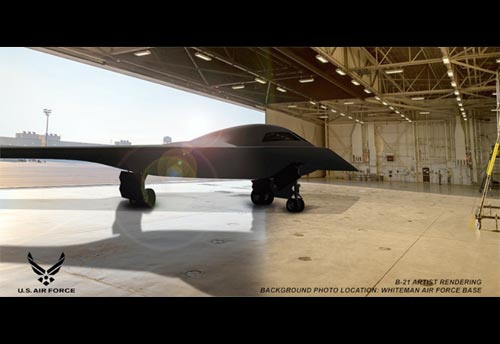 Official artist rendering of the B-21 Stealth Bomber.