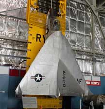 Top left side view of the Ryan X-13 Vertijet on display at the USAF Museum; color