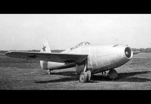 Front right side view of the Yakovlev Yak-15 Feather jet-powered fighter
