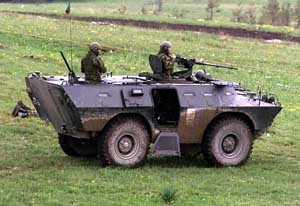 Rear right side view of the Chaimite APC; note open side hatch