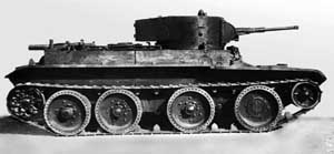 Right side profile view of the Soviet BT-5 Fast Tank