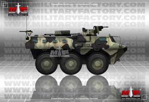 Right side profile illustration view of the Pindad Anoa Armored Personnel Carrier