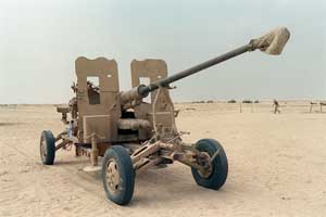 Front right side view of an S-60 anti-aircraft system on display in Iraq