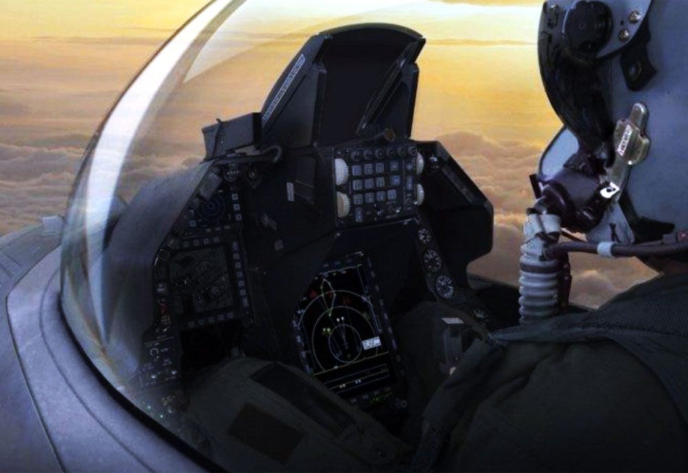Cockpit image of the Lockheed Martin F-16V