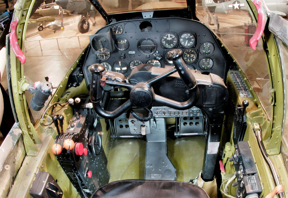 Cockpit image of the Lockheed P-38J