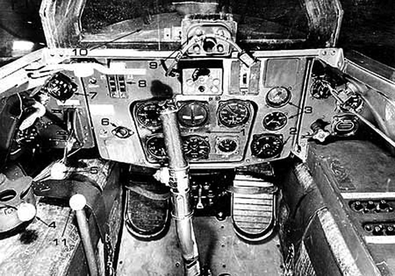 Cockpit image of the Messerschmitt Me 163 Komet (Comet)