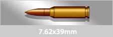 Graphical image of a 7.62x39mm rifle cartridge