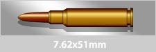 Graphical image of a 7.62x51mm / .308 Winchester rifle cartridge