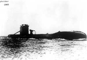 Left side portside view of the HMS Upholder P37 submarine
