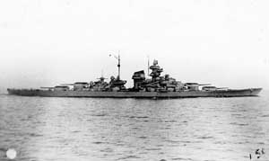 Starboard view of the KMS Tirpitz at sea
