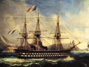 Painting of the Napoleon I battleship; color