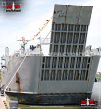 Bow view of the USAV Besson with primary loading ramp
