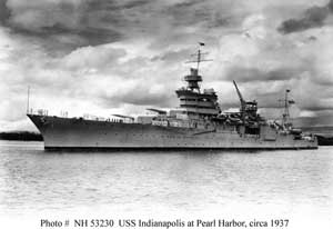 Bow portside view of the USS Indianapolis