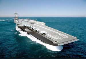 Artist impression of the upcoming USS John F. Kennedy CVN-79 supercarrier; U.S. Navy marketing material.