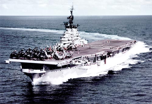 United States Navy photo of the modernized USS Philippine Sea at sea; Public Domain.