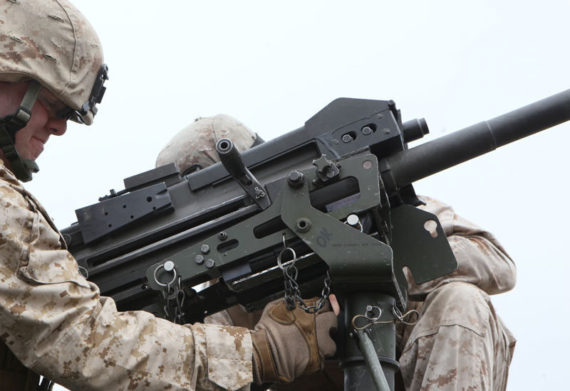 A soldier addresses his MK19 automatic grenade launcher. 