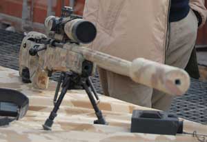 Right side view of the Accuracy International L115A3; note bolt handle and optics mount