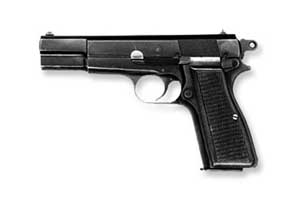 Left side view of the Browning Hi-Power semi-automatic pistol