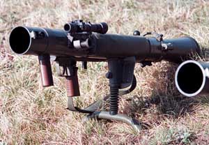 Close-up detail view of an unattended Carl Guztav anti-tank recoiless rifle