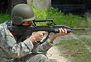 Right side view of the SAR-21 Assault Rifle being fired