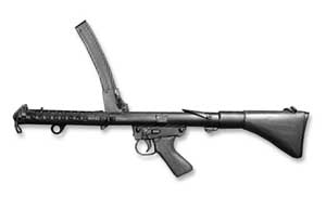 Left side view of the Lithgow F1 submachine gun