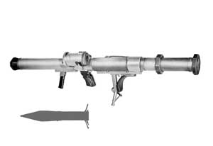 Left side view of the LRAC 89-F1 rocket launcher and rocket