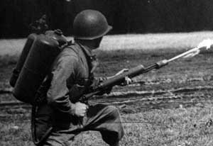 A US serviceman trains on the M1 flamethrower