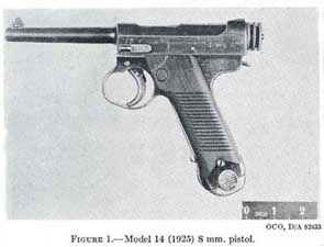Left side view of the Model 14 8mm pistol of 1925