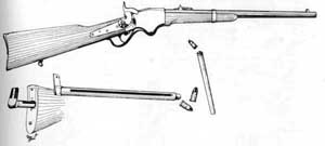Illustration showcasing the Spencer Model 1865 Carbine; note inset showing removeable tubular magazine feed