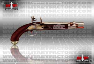 Right side profile illustration view of the Springfield Model 1817 Type 1 flintlock pistol; color